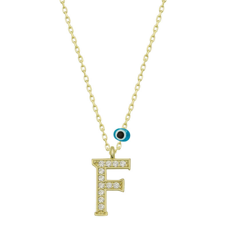 Gümüş Nazar Gold F Harfi Kadın Kolye SL4893 Gümüş Nazar Gold F Harfi Kadın Kolye SL4893