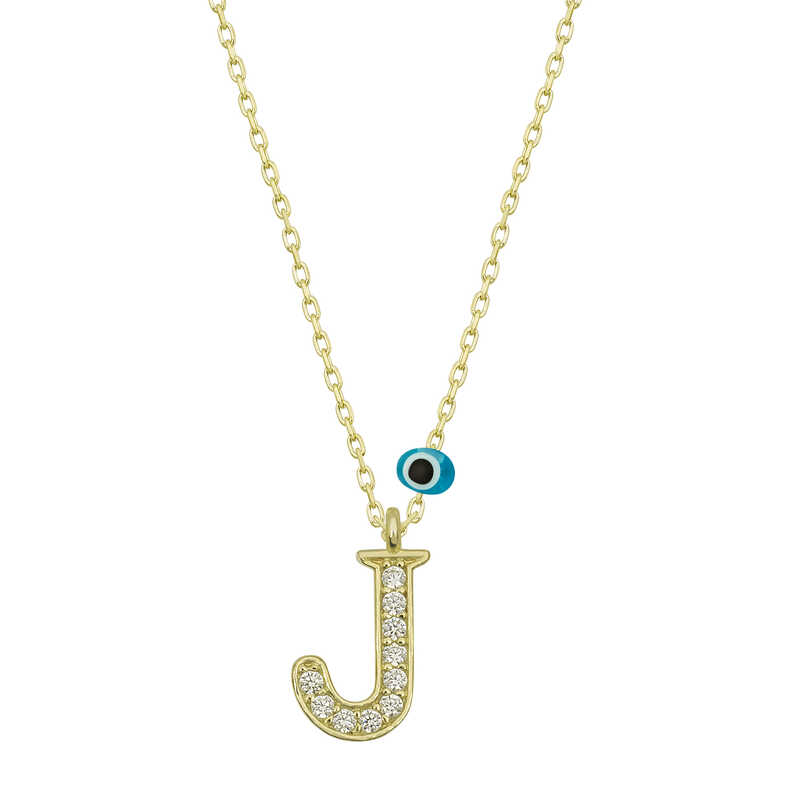 Gümüş Nazar Gold J Harfi Kadın Kolye SL4903 Gümüş Nazar Gold J Harfi Kadın Kolye SL4903