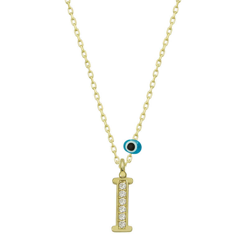 Gümüş Nazar Gold İ Harfi Kadın Kolye SL4902 Gümüş Nazar Gold İ Harfi Kadın Kolye SL4902