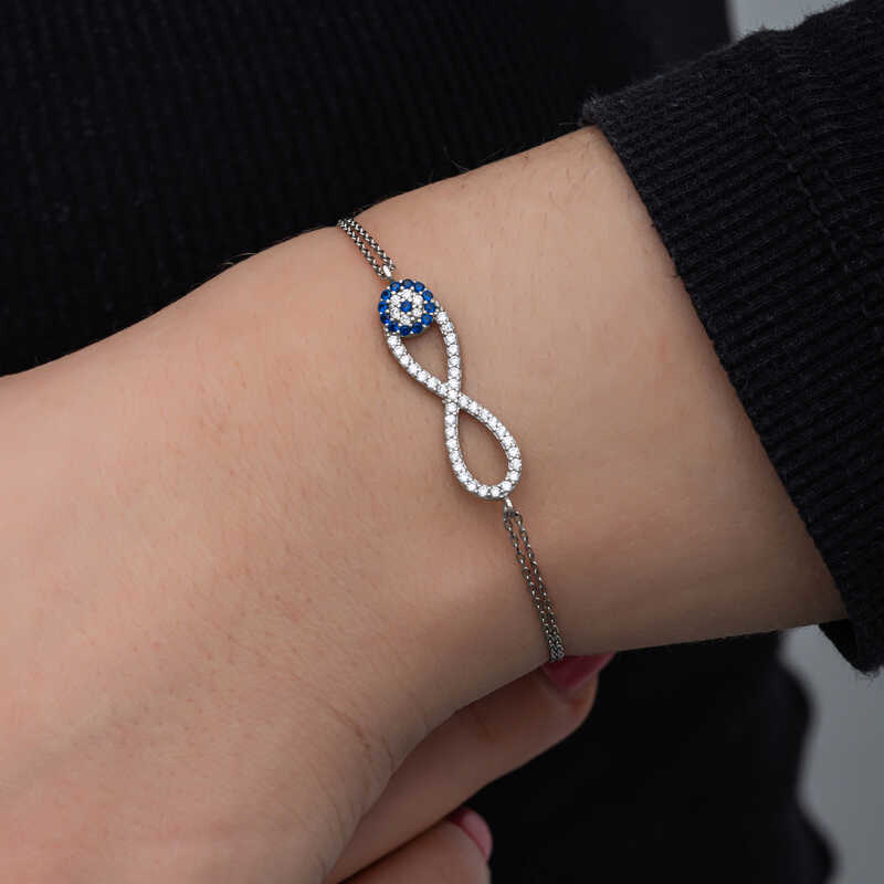 Gümüş Nazarlı Sonsuzluk Kadın Bileklik SL6712