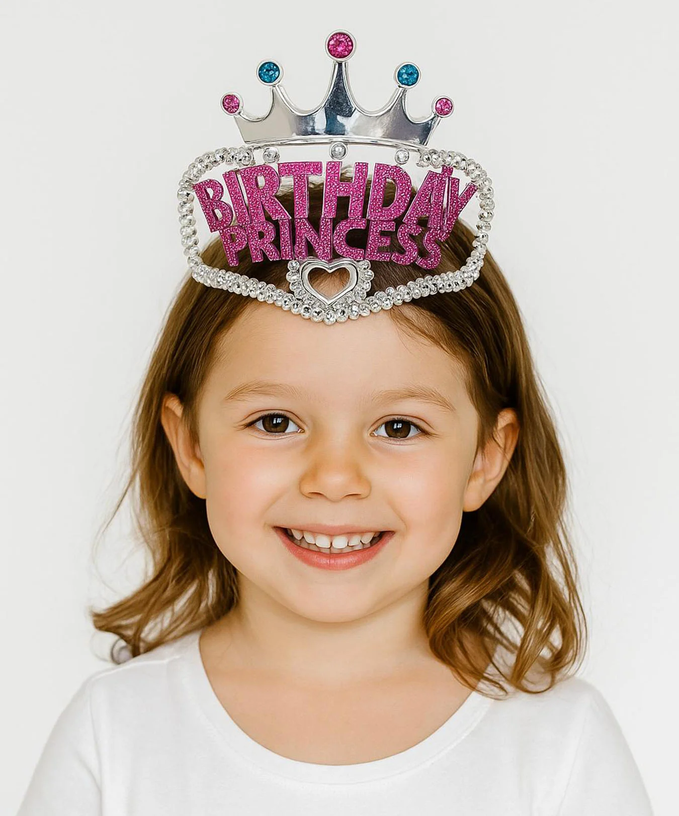 Gümüş Pembe Birthday Prenses Çocuk Parti Tacı – Doğum Günü Taç