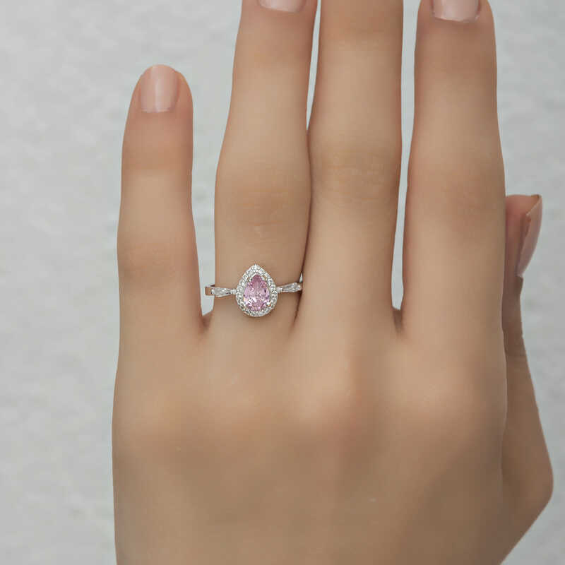 Stillove Gümüş Pembe Damla Taşli Kadin Yüzük Sl4701