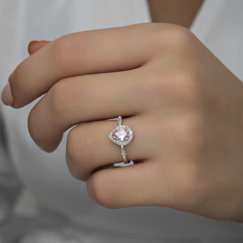 Stillove Gümüş Pembe Damla Taşli Kadin Yüzük Sl4701