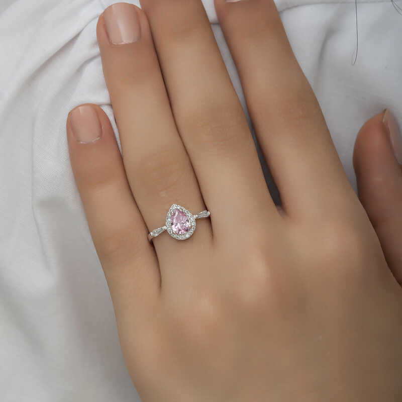 Stillove Gümüş Pembe Damla Taşli Kadin Yüzük Sl4701