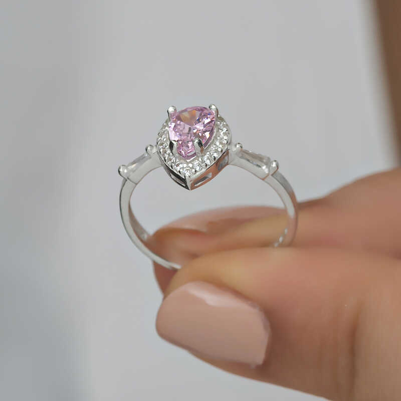 Stillove Gümüş Pembe Damla Taşli Kadin Yüzük Sl4701