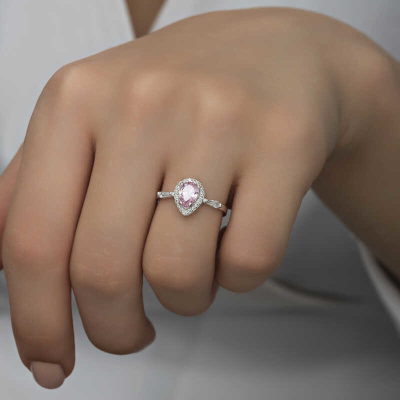 Stillove Gümüş Pembe Damla Taşli Kadin Yüzük Sl4701