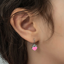 Gümüş Pembe Kalp Sallantılı Çocuk Küpe Gümüş Pembe Kalp Sallantılı Çocuk Küpe