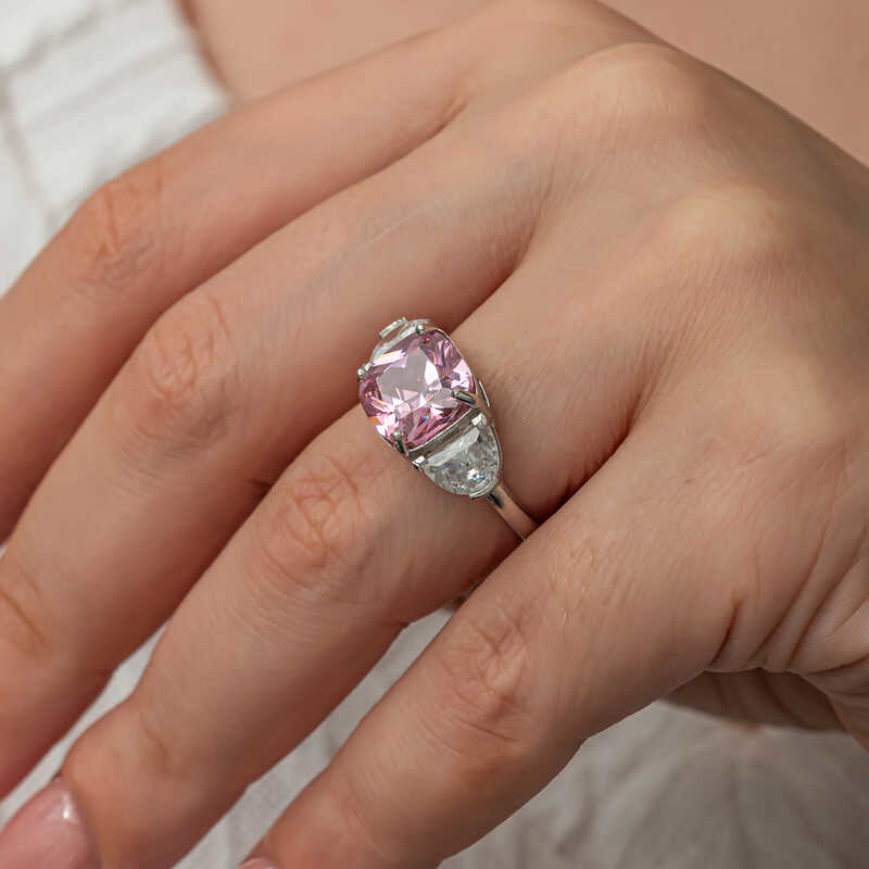 Gümüş Pembe Zirkon Taşlı Kadın Yüzük T8914 SL8254