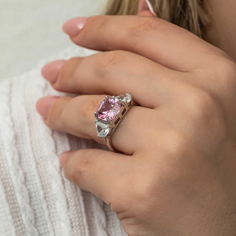 Gümüş Pembe Zirkon Taşlı Kadın Yüzük T8914 SL8254