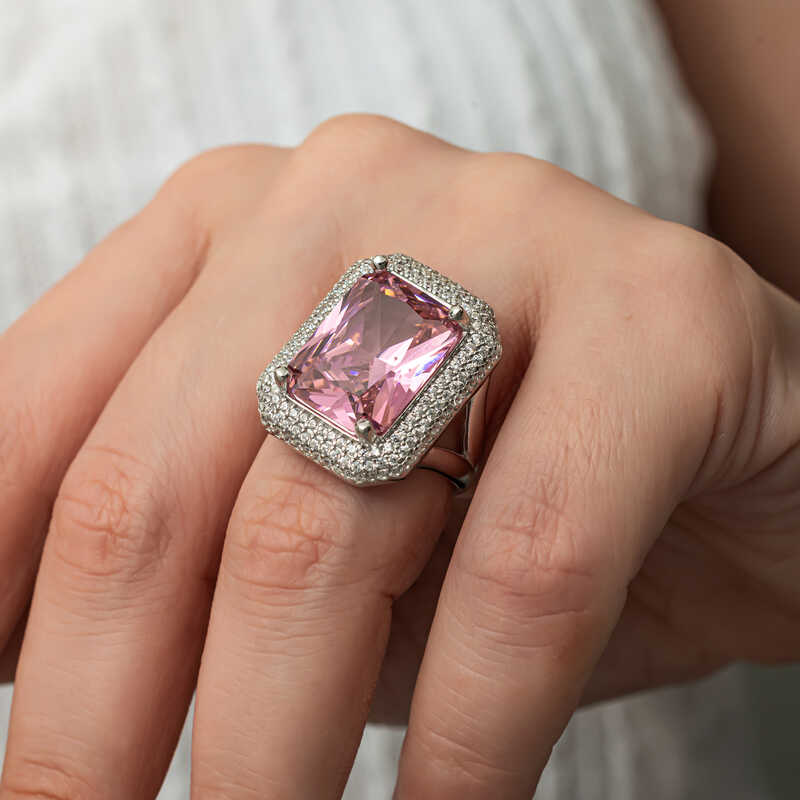 Gümüş Pembe Zirkon Taşlı Kadın Yüzük SL8250