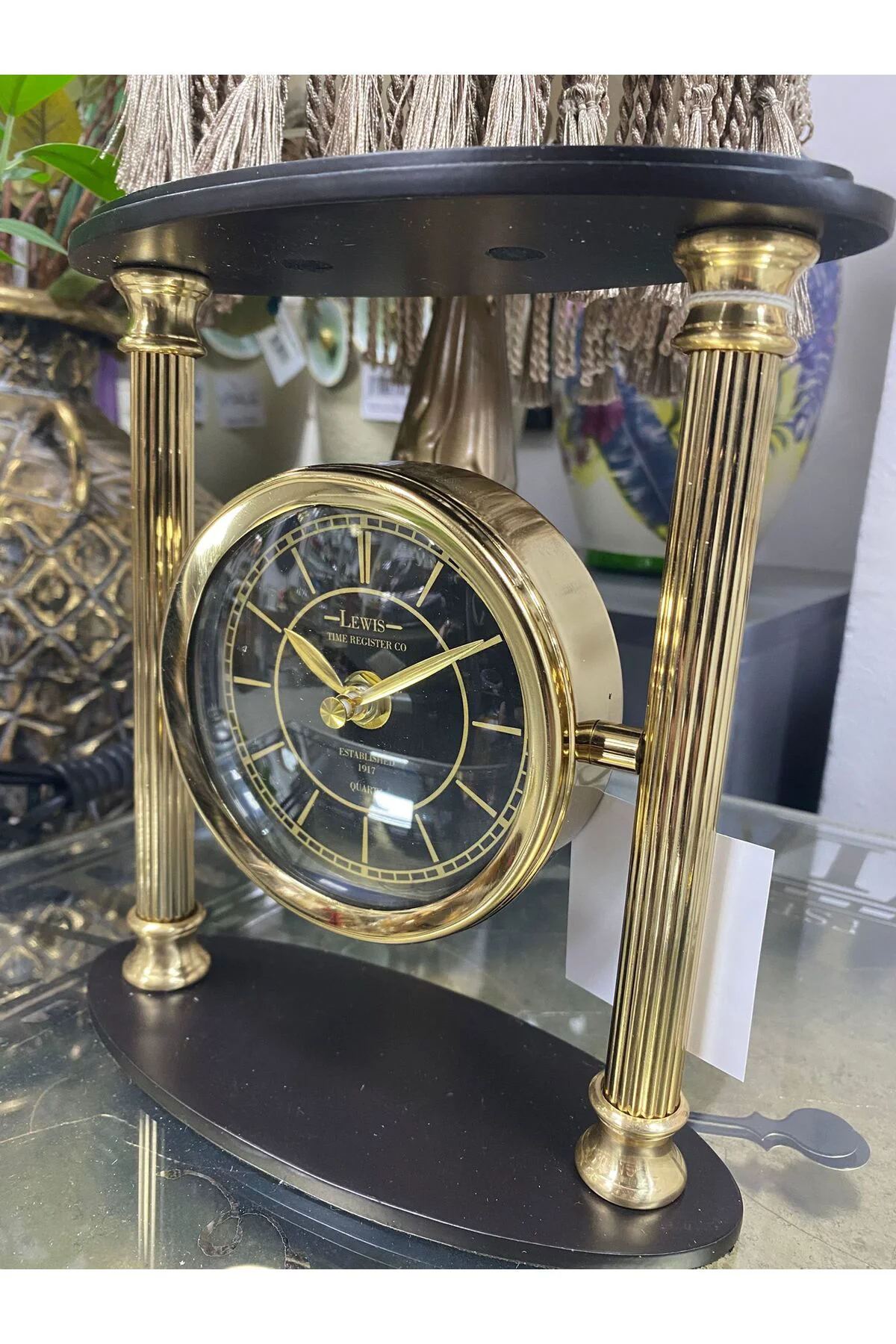 Gümüş Pirinç Sütunlu Lüx Masa Saati 21*19cm