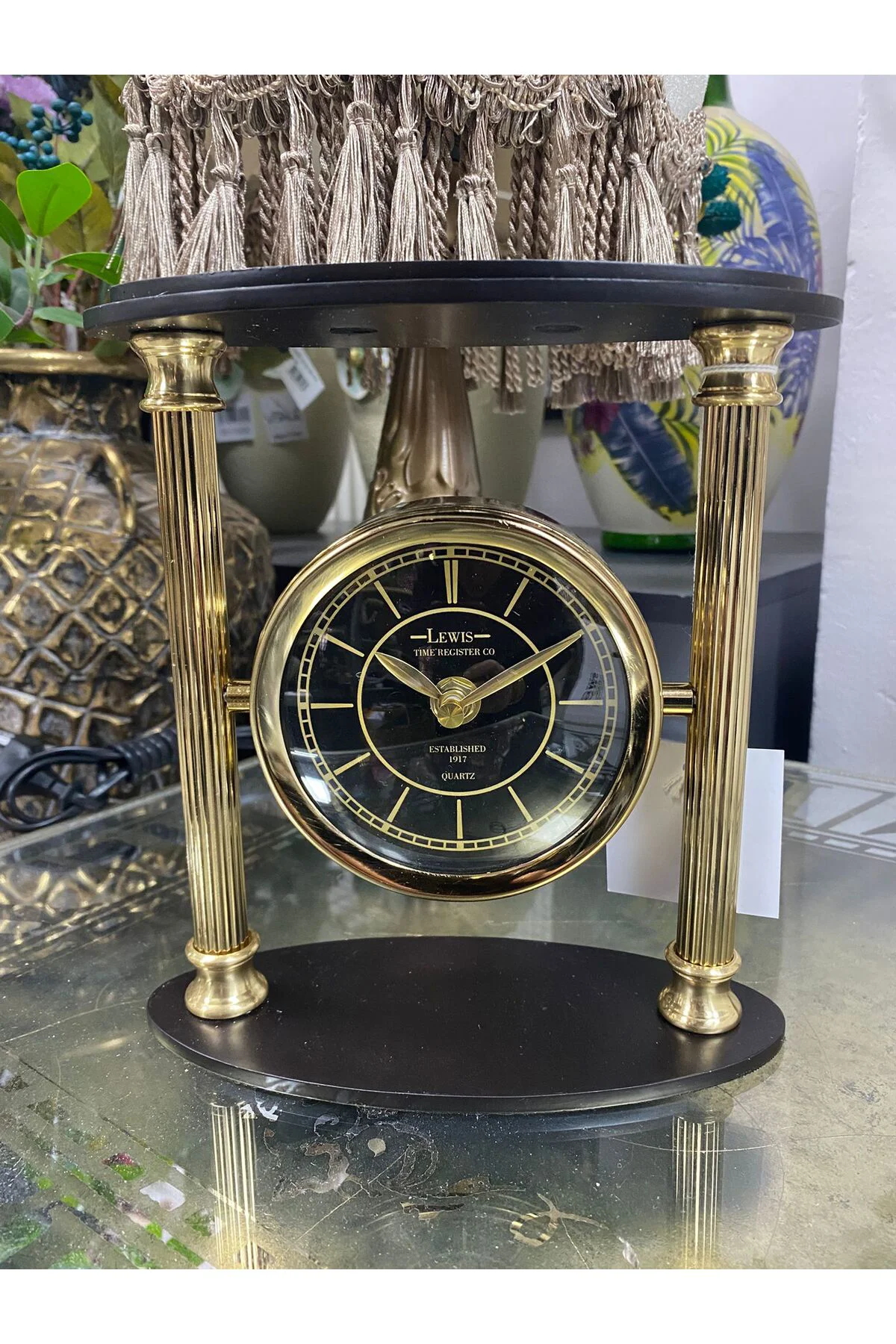 Gümüş Pirinç Sütunlu Lüx Masa Saati 21*19cm