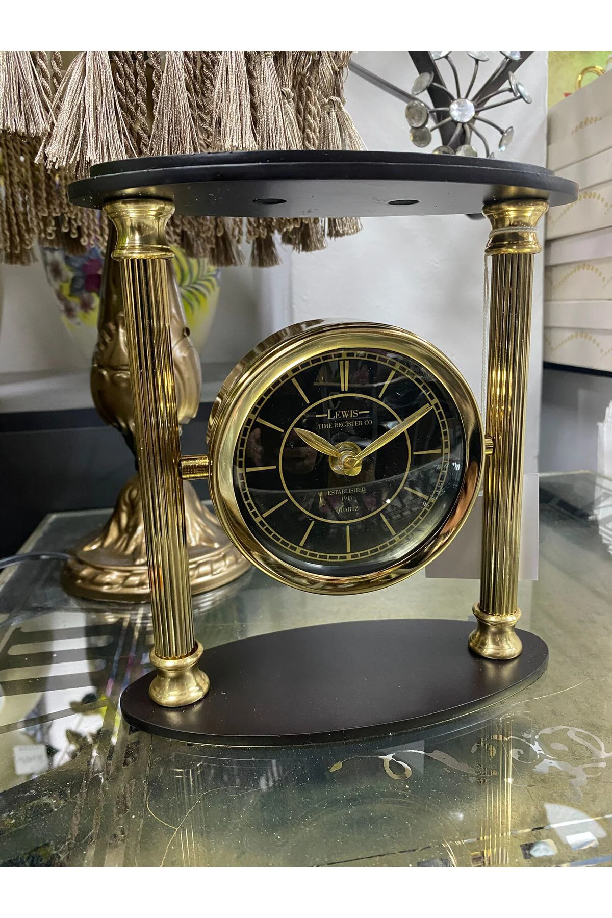 Gümüş Pirinç Sütunlu Lüx Masa Saati 21*19cm