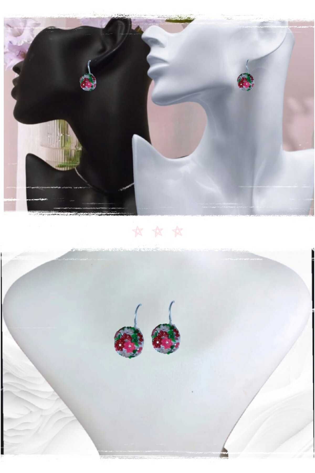 Dodemert Home Gümüş Polimer Kil Tasarım Çiçek Beyaz Küpe