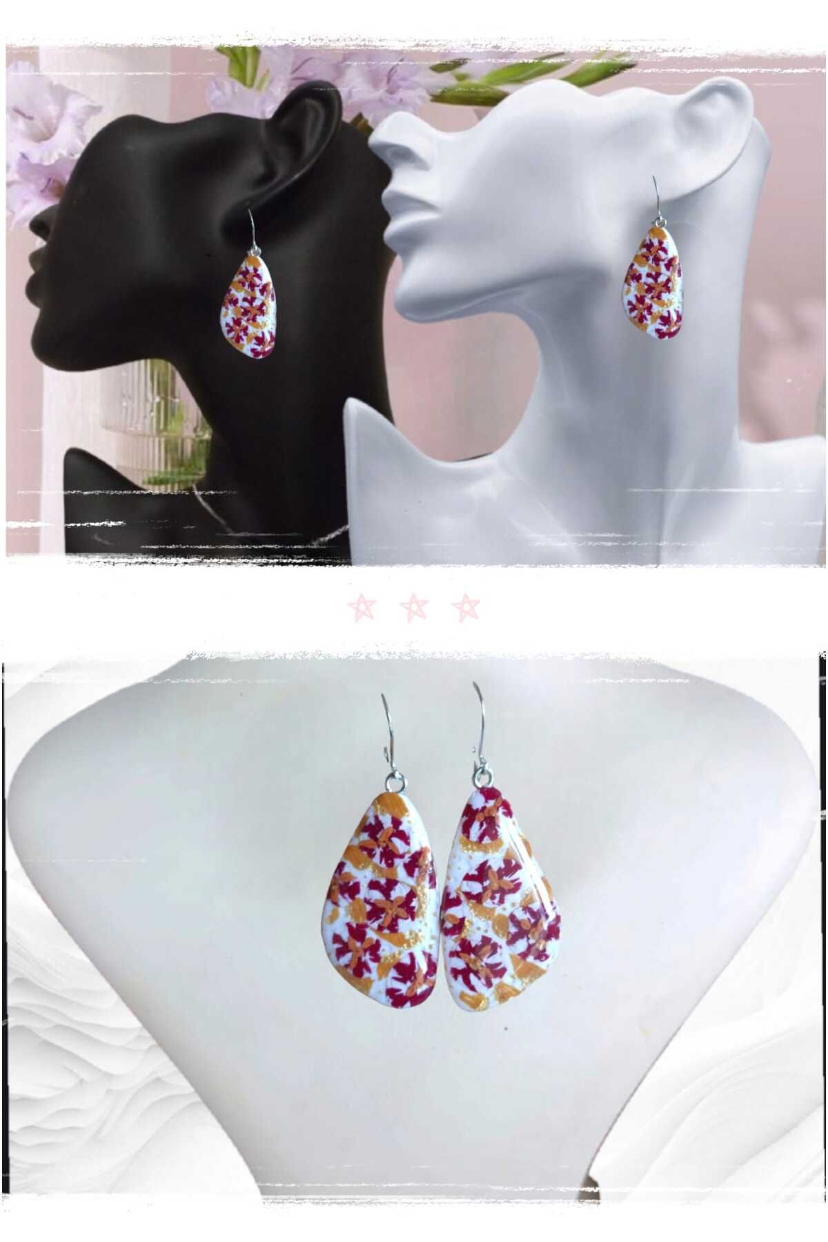 Gümüş Polimerkil &epoksi Tasarım Küpe