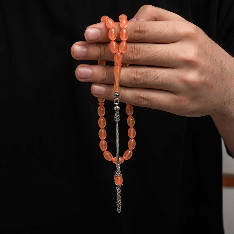 Gümüş Püskül Sıkma Kehribar Tesbih  SL7433