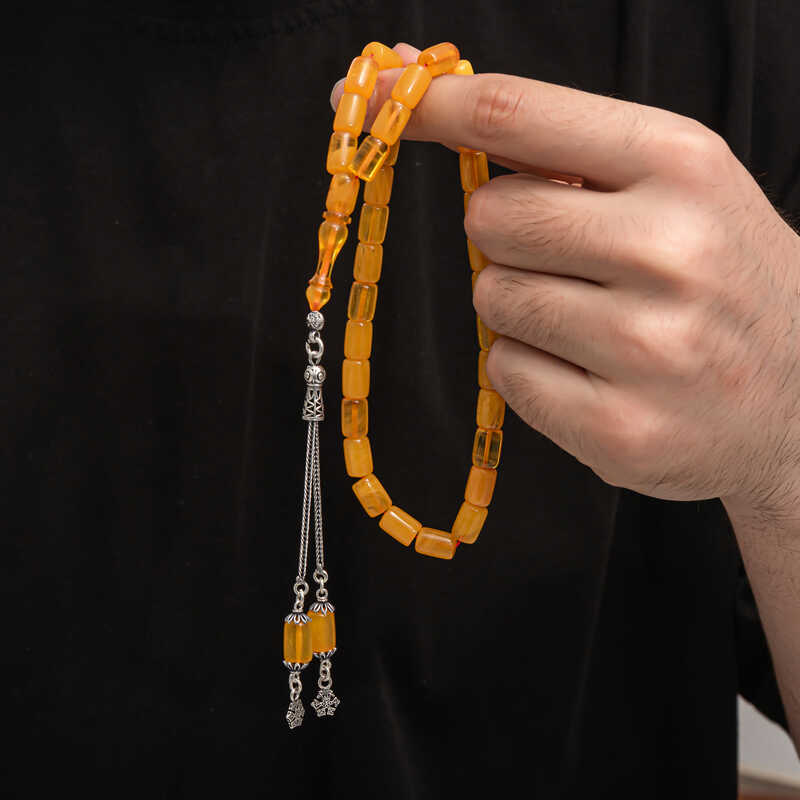 Gümüş Püskül Sıkma Kehribar Tesbih  SL7429