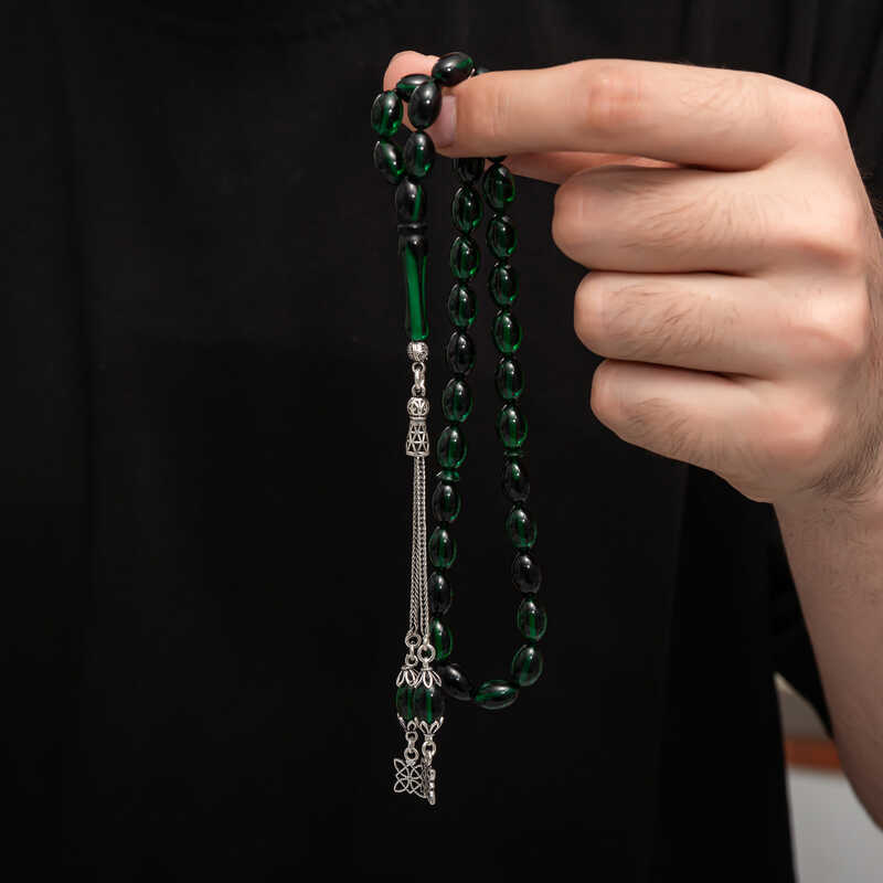 Gümüş Püskül Sıkma Kehribar Tesbih  SL7427