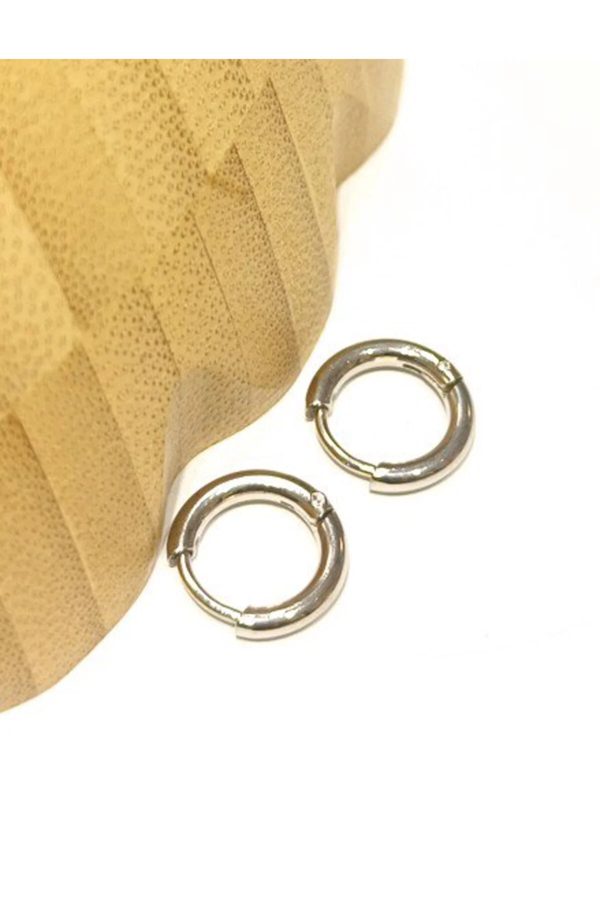 Gümüş Renk 10mm Çap 1mm Kalınlık Halka Unisex Çelik Küpe