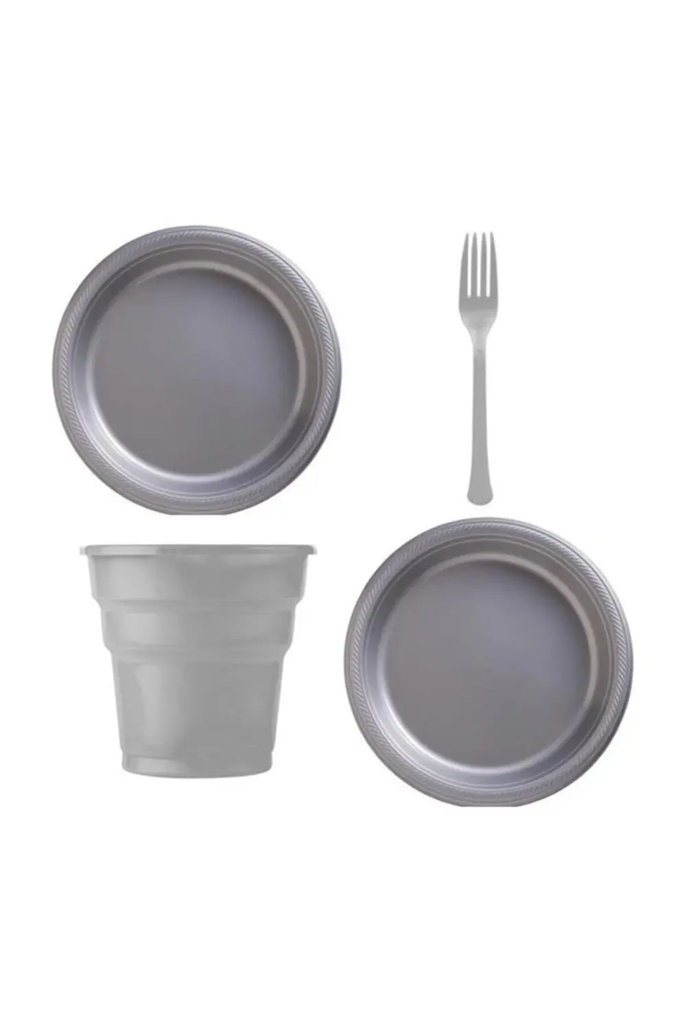 Gümüş Renk 25 Li Plastik Bardak+catal+tabak