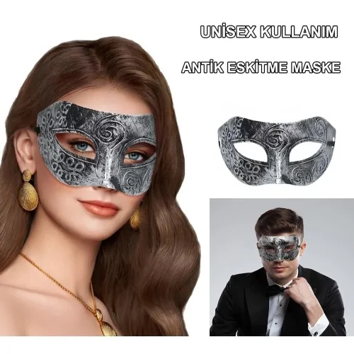 Gümüş Renk Antik Tarz Balo Maskesi