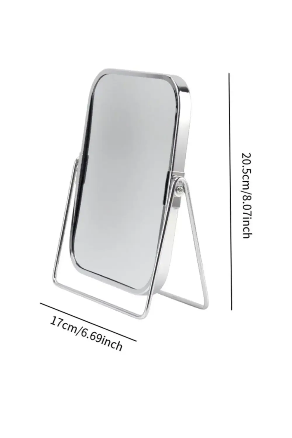 Gümüş Renk Ayarlanabilir KARE Metal Ayaklı Masa Üstü Makyaj Aynas