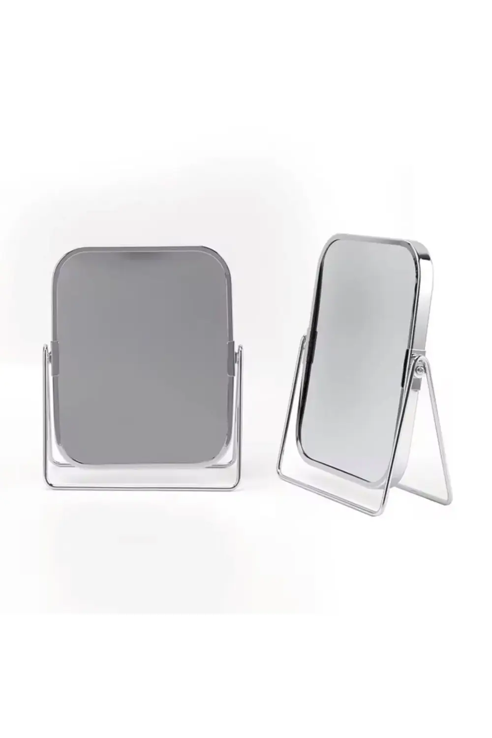 Gümüş Renk Ayarlanabilir KARE Metal Ayaklı Masa Üstü Makyaj Aynas