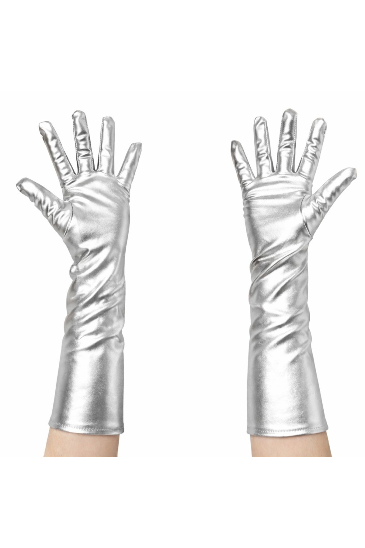 Gümüş Renk Dirsek Altı Lüks Saten Eldiven 40 cm