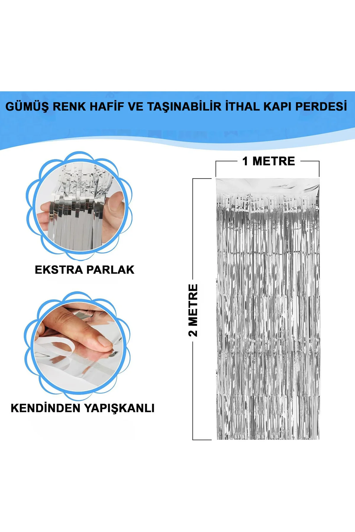 Gümüş Renk Ekstra Metalize Parlak Aklı Arka Fon Perde İthal A Kalite 1X2 Metre