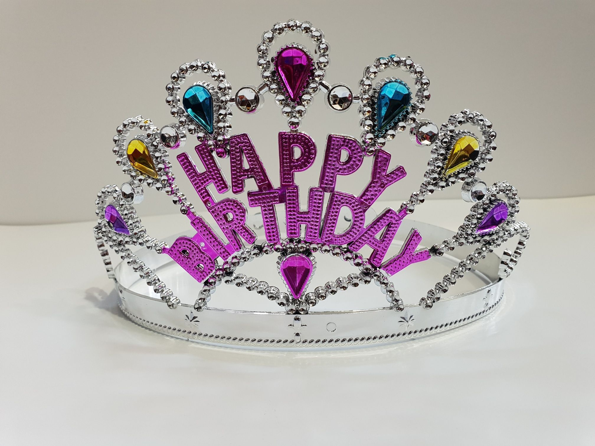 Gümüş Renk Happy Birthday Yazılı Doğum Günü Tacı 60 cm TdrTR