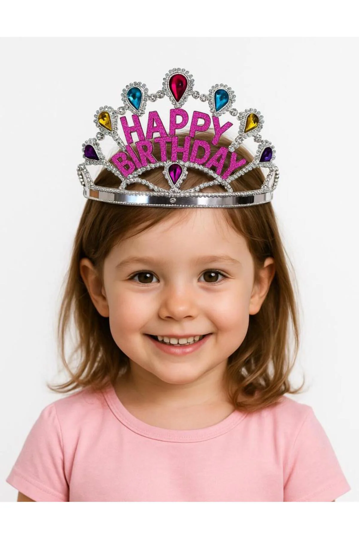 Gümüş Renk Happy Birthday Yazılı Doğum Günü Tacı 60 cm
