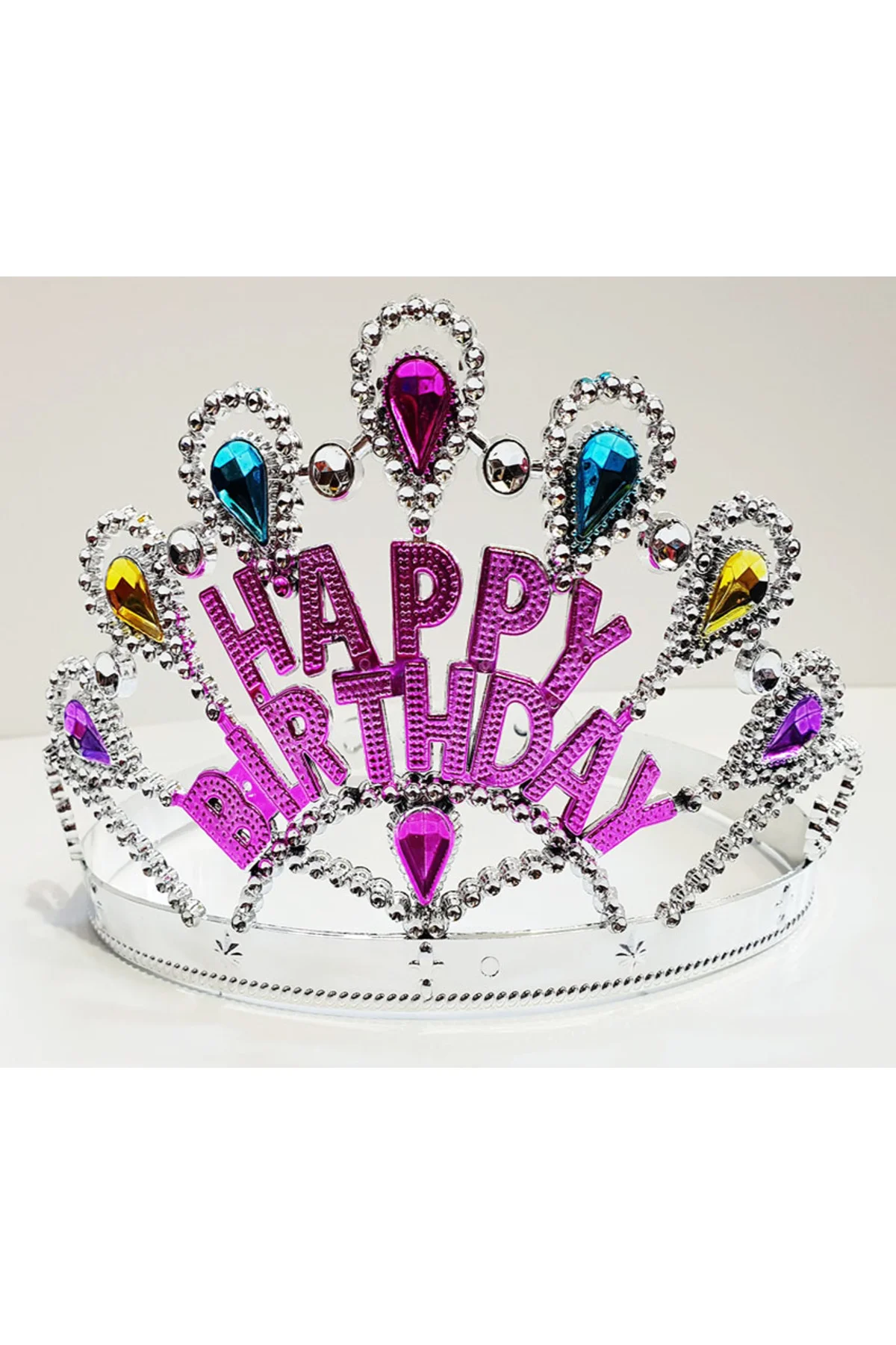 Gümüş Renk Happy Birthday Yazılı Doğum Günü Tacı 60 cm