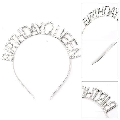 Gümüş Renk Kristal Taşlı Parlak Birthday Queen Yazılı Kraliçe Taç