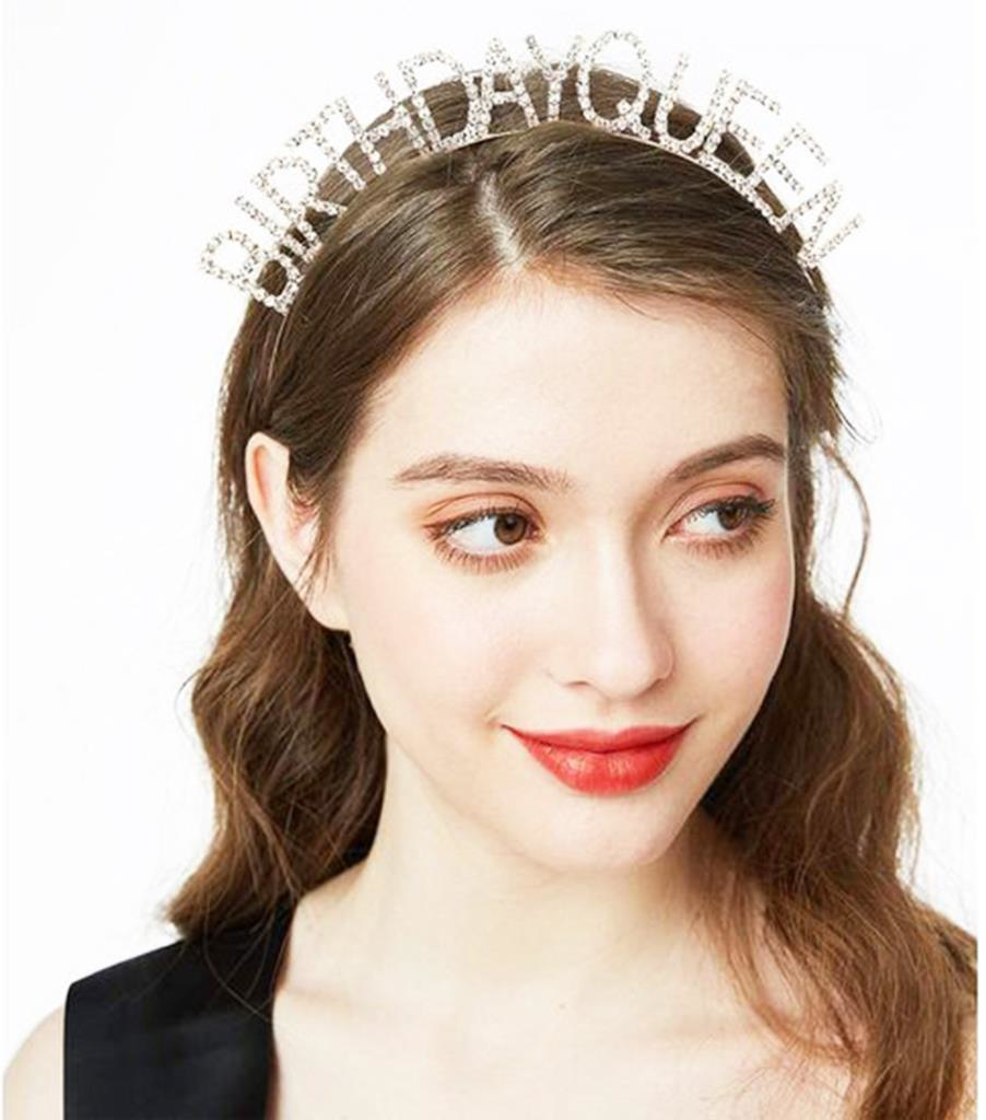 Gümüş Renk Kristal Taşlı Parlak Birthday Queen Yazılı Kraliçe Taç
