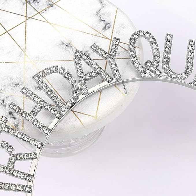 Gümüş Renk Kristal Taşlı Parlak Birthday Queen Yazılı Kraliçe Taç