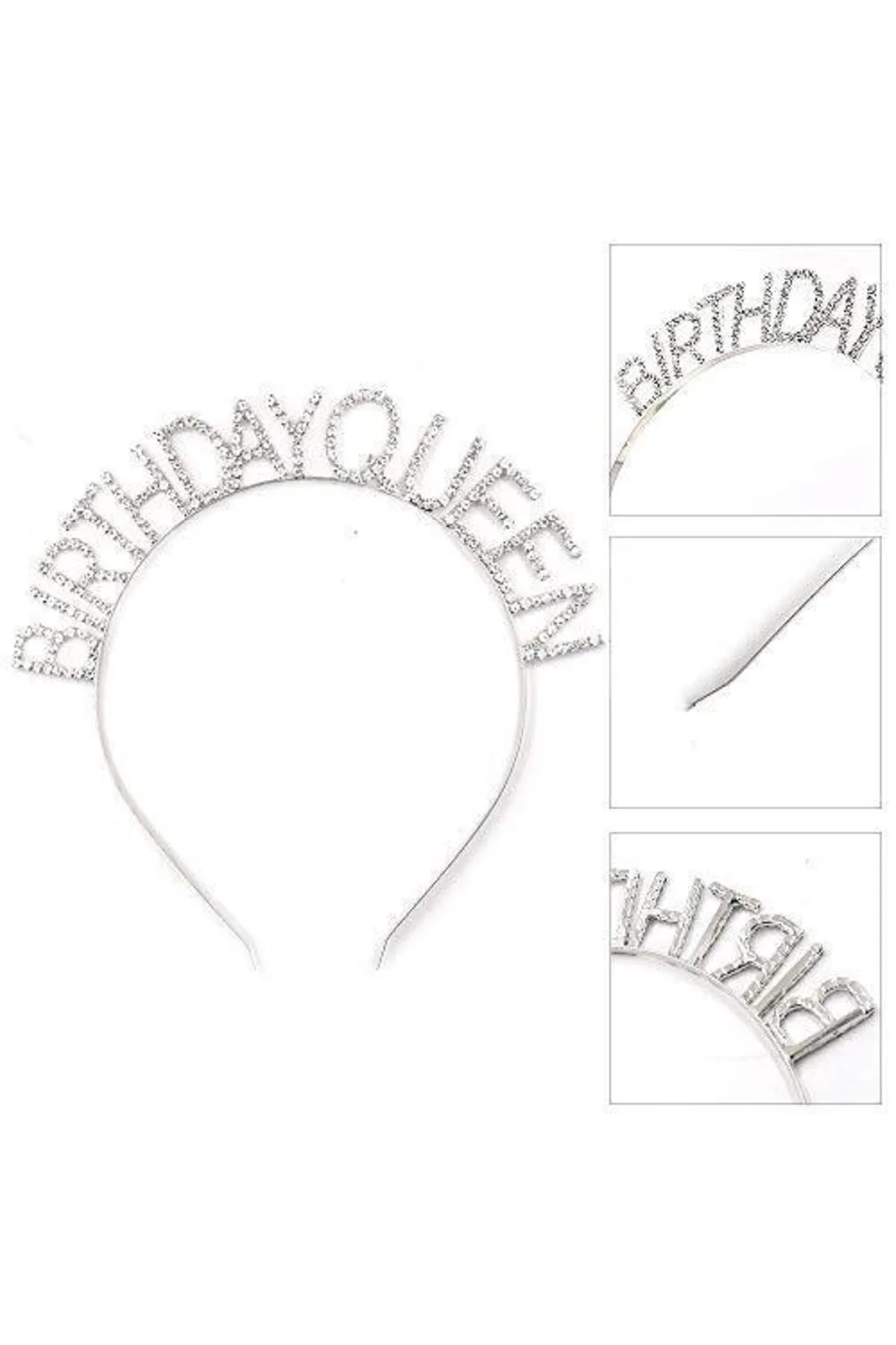 Gümüş Renk Kristal Taşlı Parlak Birthday Queen Yazılı Kraliçe Taç 16x17 cm