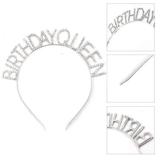 Gümüş Renk Kristal Taşlı Parlak Birthday Queen Yazılı Kraliçe Taç