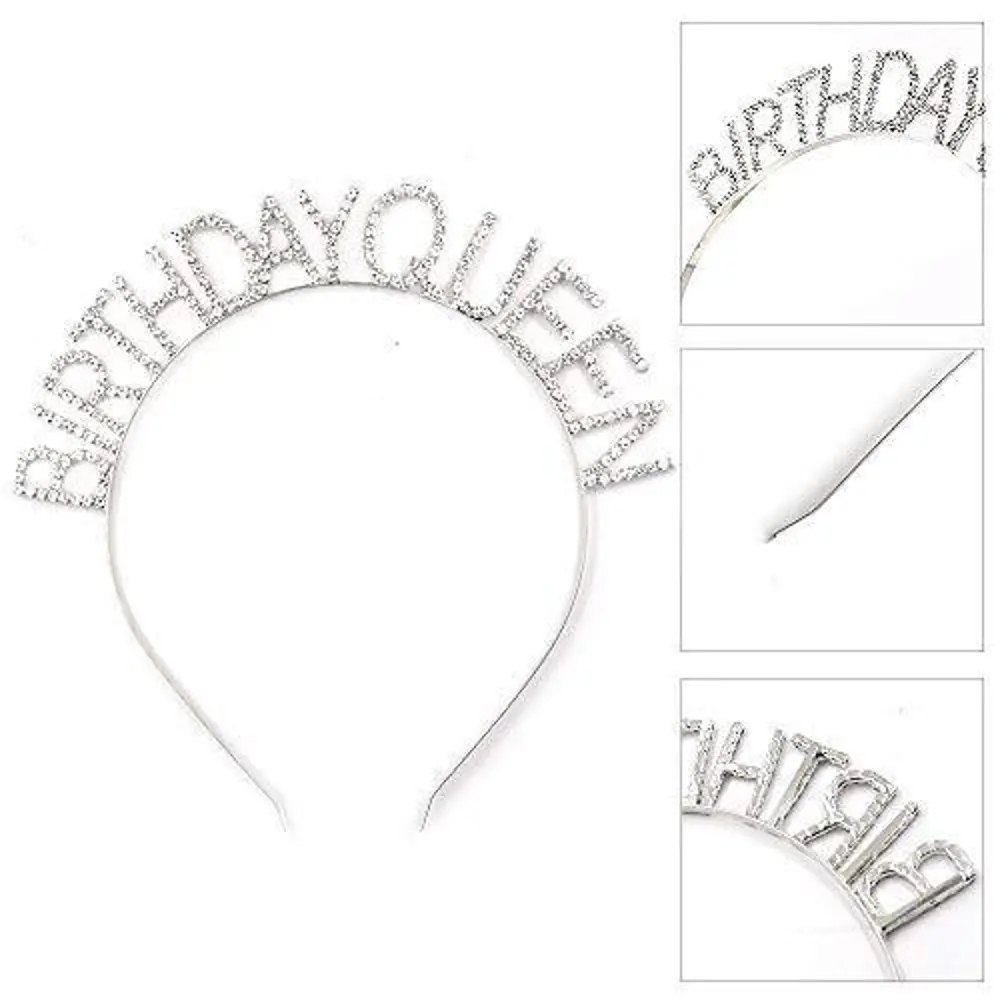Gümüş Renk Kristal Taşlı Parlak Birthday Queen Yazılı Kraliçe Taç