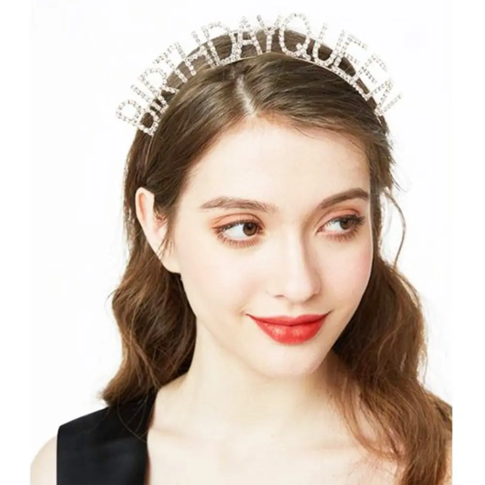 Gümüş Renk Kristal Taşlı Parlak Birthday Queen Yazılı Kraliçe Taç