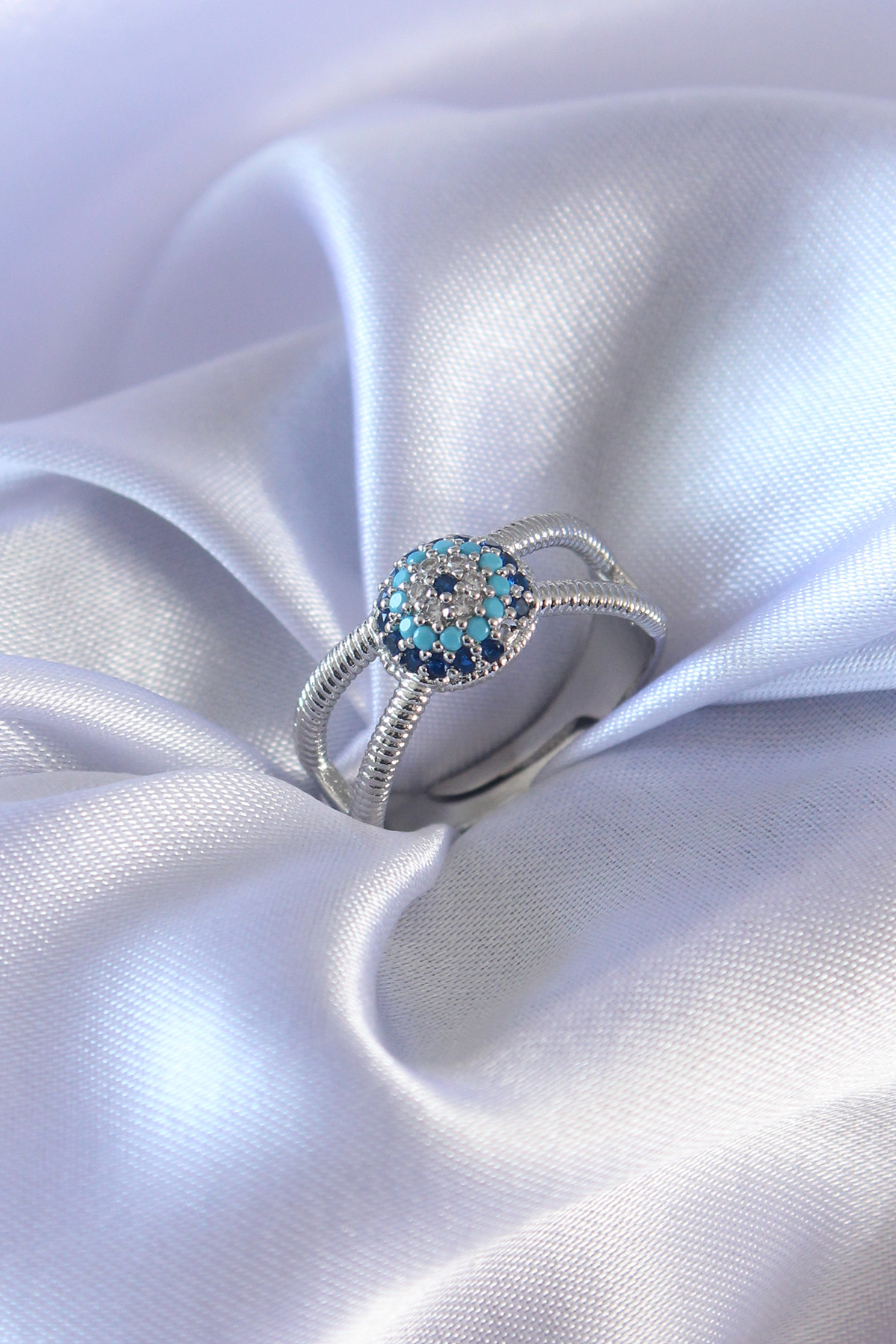 Gümüş Renk Nazar Boncuk Model Kadın Yüzük SL5766