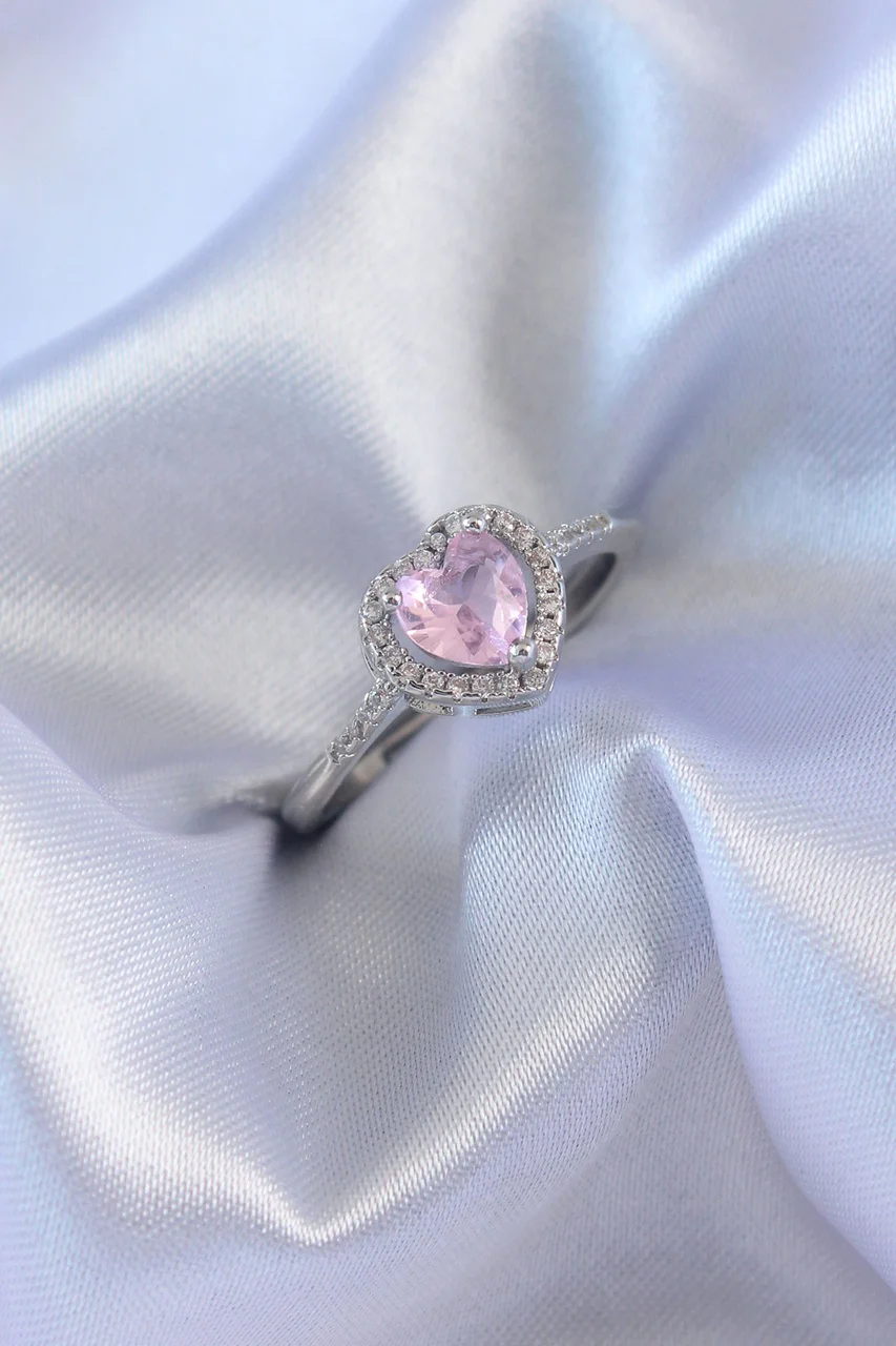 Gümüş Renk Pembe Zirkon Taşlı Kalp Charm Model Pirinç Kadın Yüzük Tj-byk2617 Diğer