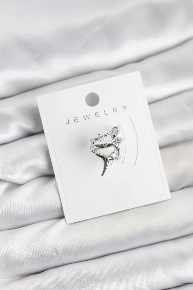 Gümüş Renk Pirinç Diken Model Kıkırdak Earcuff Küpe - Lisinya