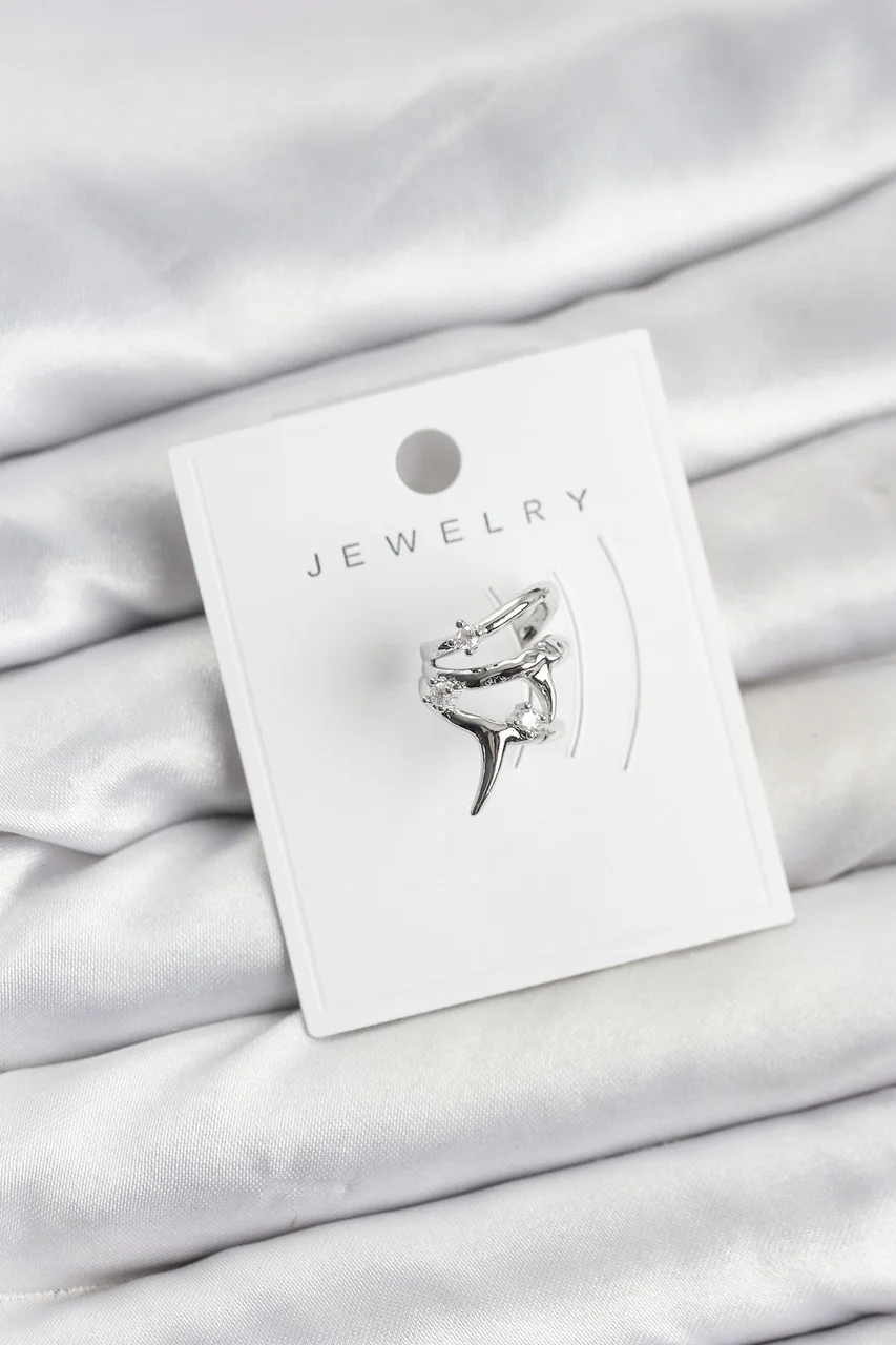 Gümüş Renk Pirinç Diken Model Kıkırdak Earcuff Küpe Çok Renkli