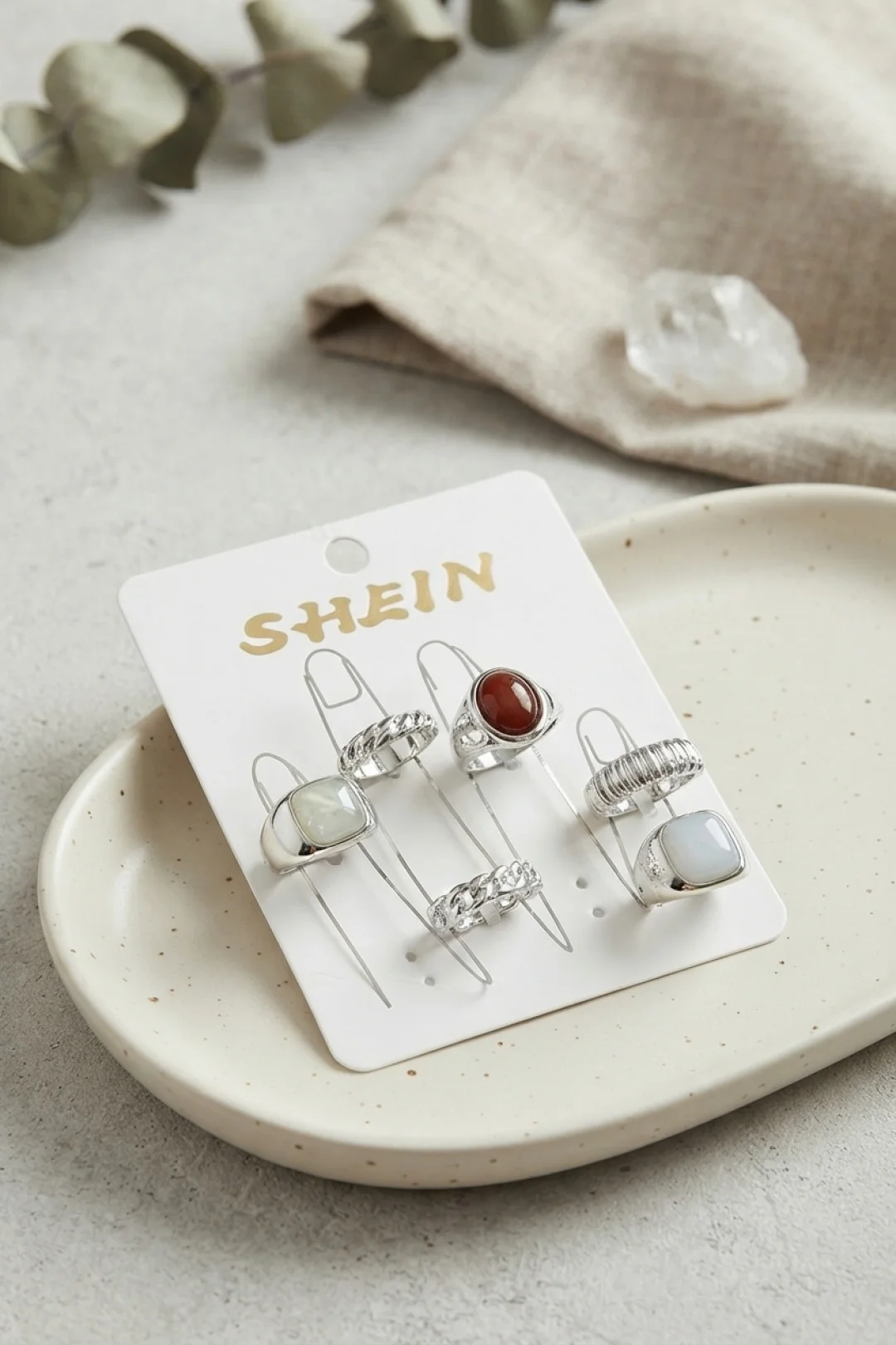 Gümüş Renk Pirinç Taş Detaylı Bohem Yüzük Kombini BYK4279 TJ-BYK4279 Gümüş Renk Pirinç Taş Detaylı Bohem Yüzük Kombini BYK4279 TJ-BYK4279