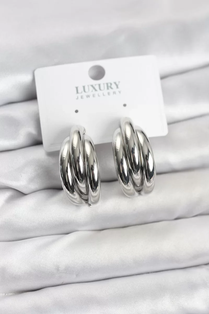 Gümüş Renk Pirinç Yarım Halka Model Kadın Küpe - Lisinya