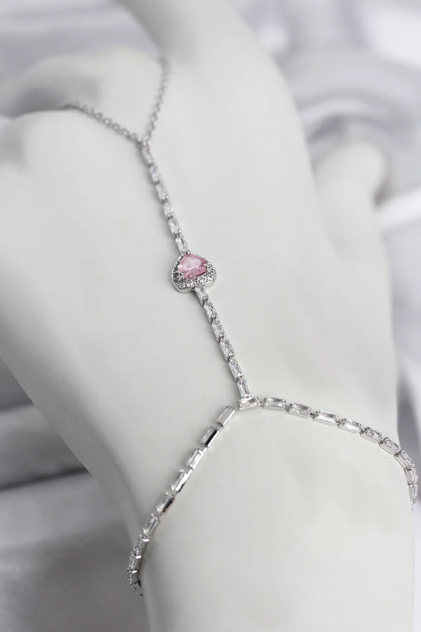 Gümüş Renk Pirinç Zirkon Taşlı Pembe Kalp Model Şahmeran - Lisinya Diğer