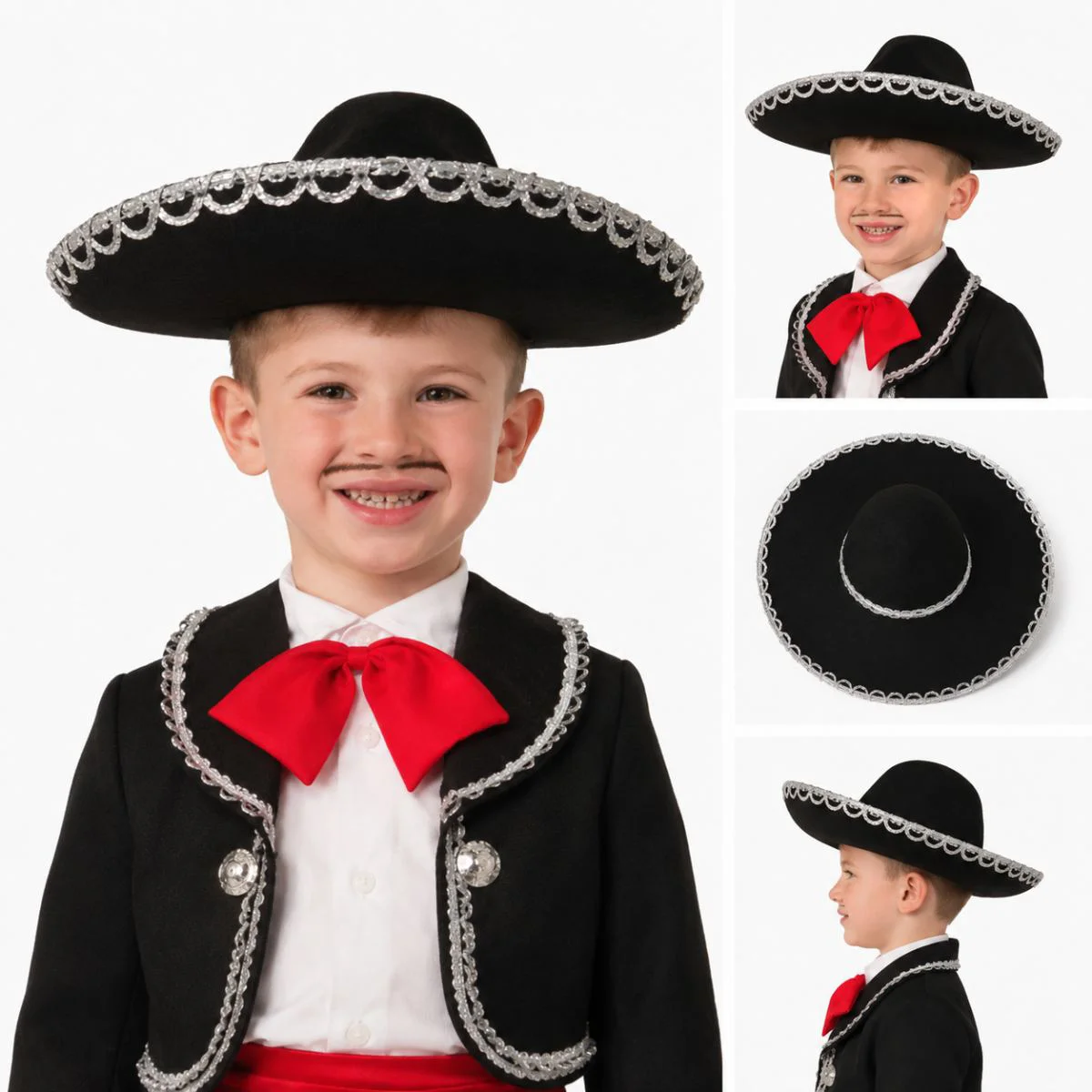 Gümüş Renk Şeritli Mariachi Latin Şapkası - Çocuk Boy Gümüş Renk Şeritli Mariachi Latin Şapkası - Çocuk Boy