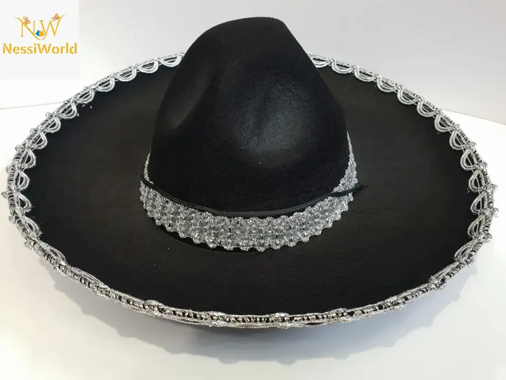 Gümüş Renk Şeritli Meksika Mariachi Latin Şapkası 55 cm Çocuk