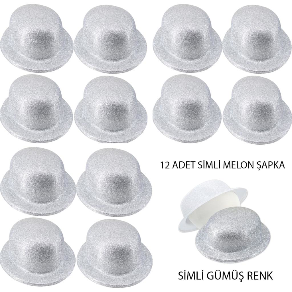 Gümüş Renk Simli Melon Yuvarlak Parti Şapkası 12 Adet Gümüş Renk Simli Melon Yuvarlak Parti Şapkası 12 Adet