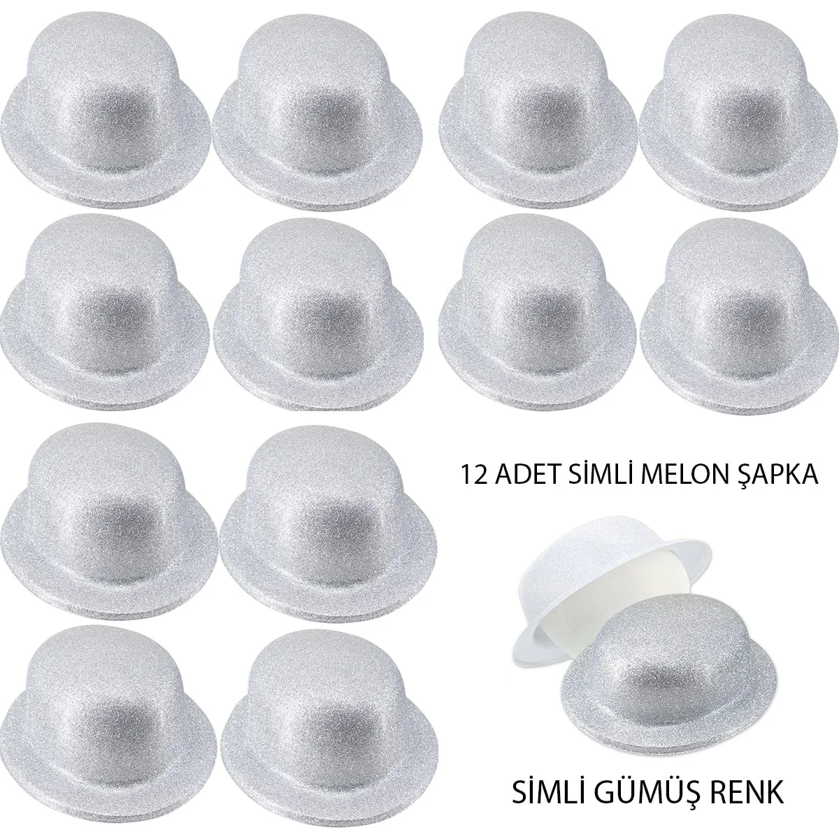 Gümüş Renk Simli Melon Yuvarlak Parti Şapkası 12 Adet Fiyatı, Yorumları ve Özellikleri